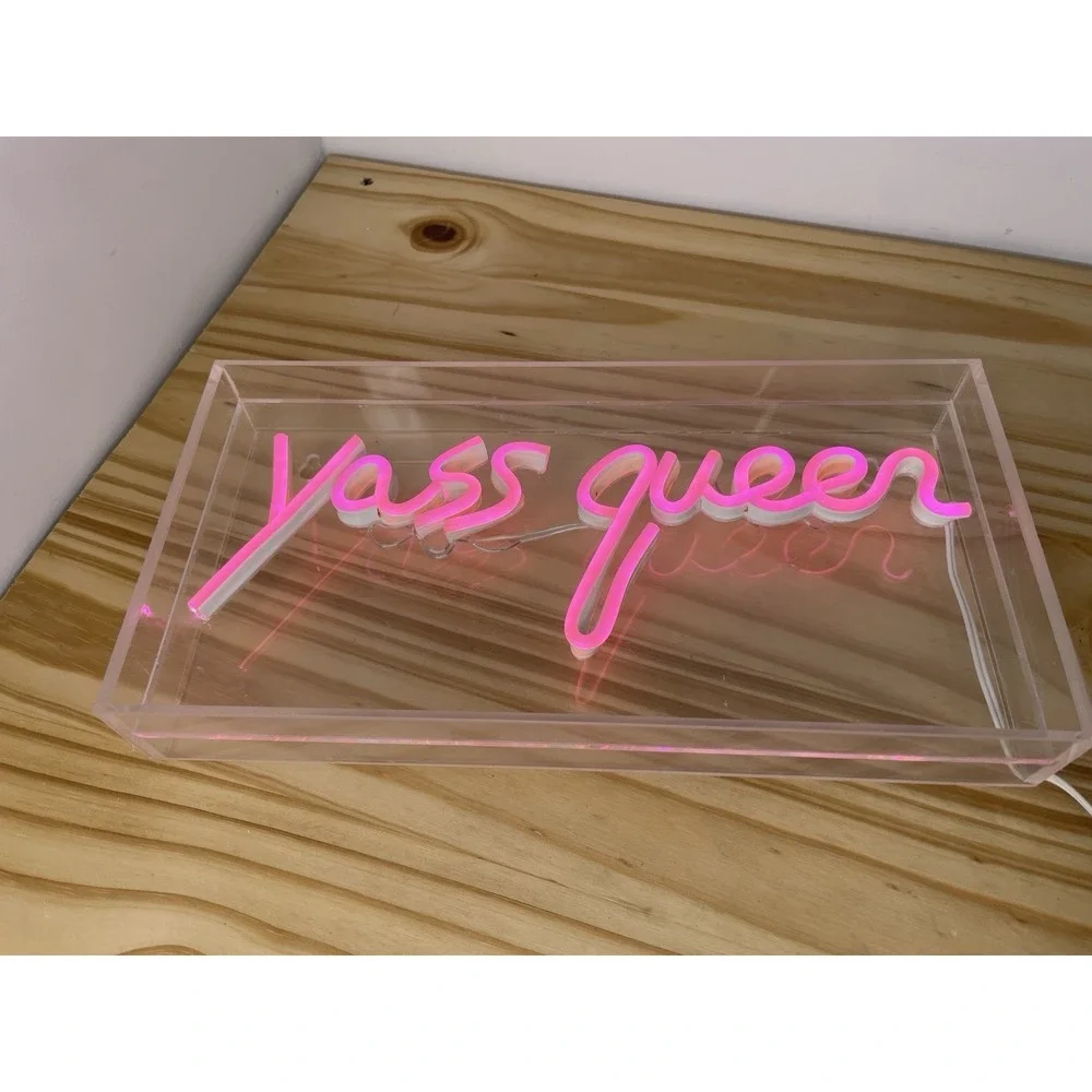 Pink Yass Queen LED Neon Light Sign Bedroom Girl Desk Dorm Lgbt Bar Salon USB